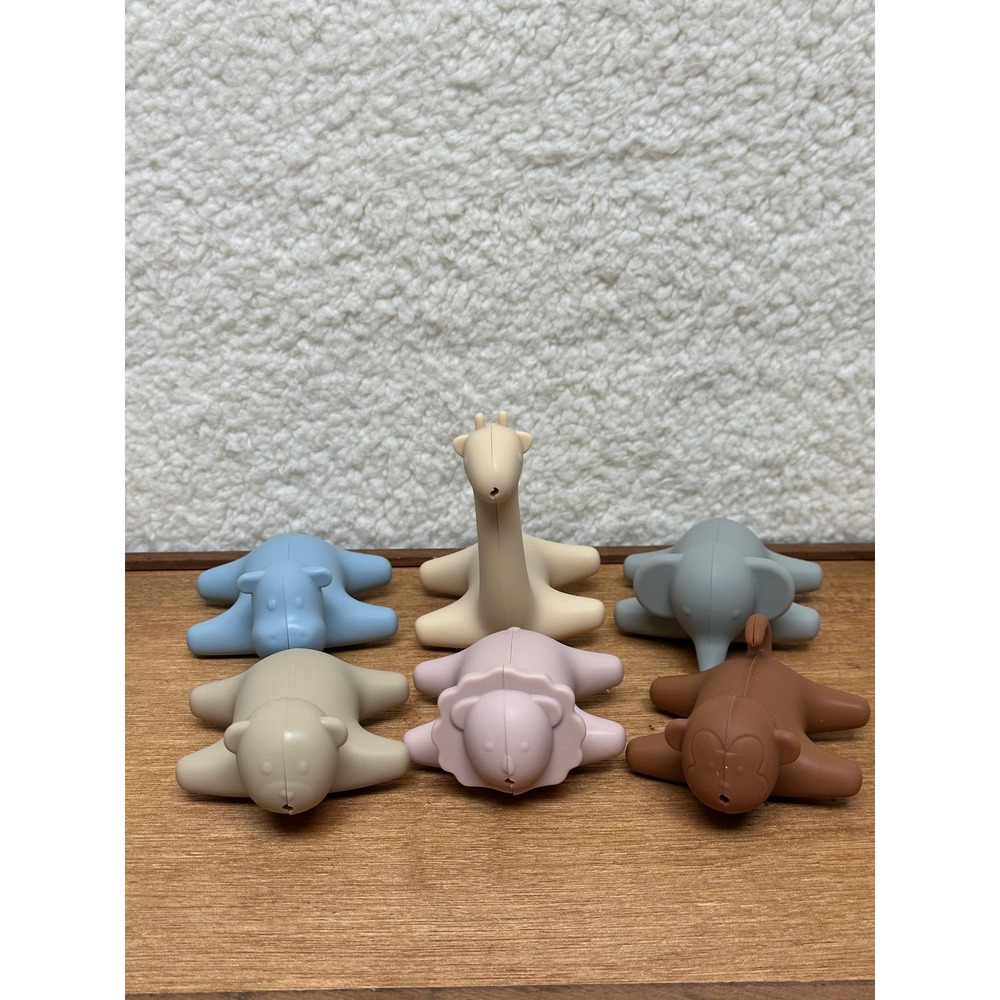Silicone Bath Toys Mold Free Easy Clean Jungle Animals 6pc Set Baby Toddler